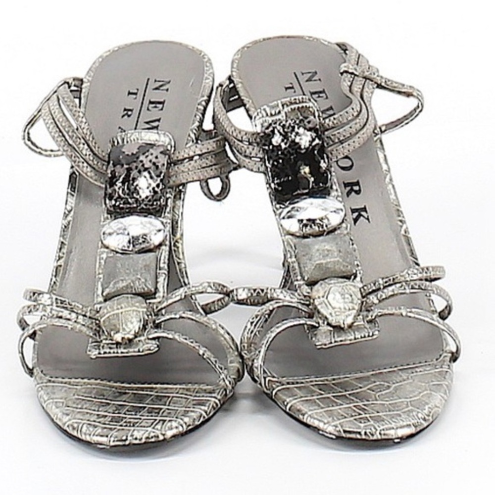 Silver Strappy Sparkly Open Toe Comfort Heels 6